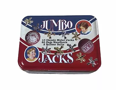 VTG Jumbo Jacks Game Metal Tin 10 Classic Metal Jacks Rubber Balls Handbook • $16.49