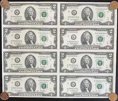 $2 Two Dollar Bills Uncut Currency Sheet Of 8 Notes 2013 Dallas Texas - $16 • $69.99