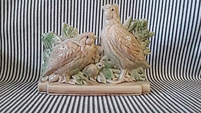 VTG 1955 McCOY ART POTTERY PHEASANTS W/CHICK IN LEAVES PLANTER - BIRDS FAMILY • $70.95