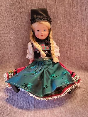Vintage Bavarian Girl Doll With Blonde Braids And Blue Eyes • $12.99