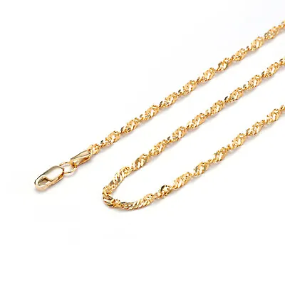 24K Gold On Silver Necklace Chain | Singapore 2.4mm Thick | Various Lengths • £28.99