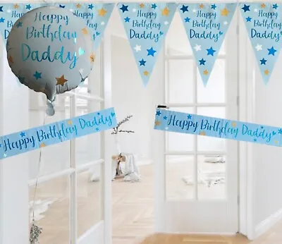 Happy Birthday Daddy Themed Party Bunting Banners Balloons Birthday Decorations • £2.95