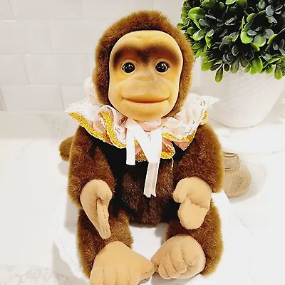 VINTAGE 1992 Hosung Plush Chimpanzee Monkey Chimp Hand Puppet With Ruffle Collar • $22