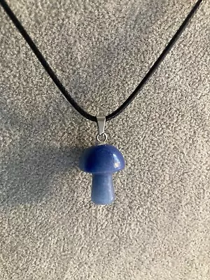 £2.99 • Buy BLUE AGATE Mushroom/toadstool Crystal Pendant & Black Cord Necklace🍄spiritual💙