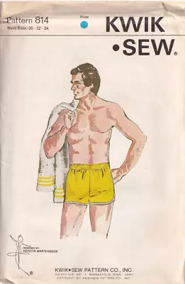 Vintage Kwik Sew Pattern 814 Men's Swim Trunks Size 30-32-34 New/Uncut • $14.99