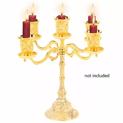 Luxury Taper 5-arm Candelabra Gold Candle Holder Dinner Candlelight Zinc Alloy • $19