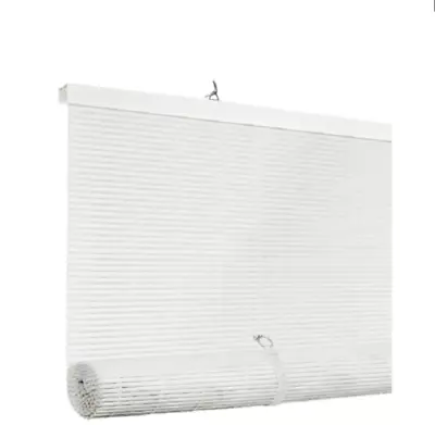 Vinyl Cordless Blind Window Sun Shade Roll Up Privacy Indoor Outdoor White Slats • $29.94