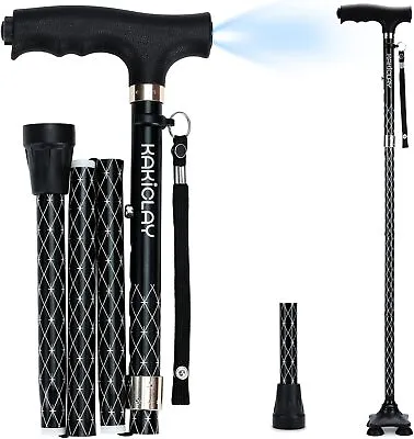 KAKICLAY Folding Walking Cane With LED Light Adjustable Aluminum Walking Stick • $21.99