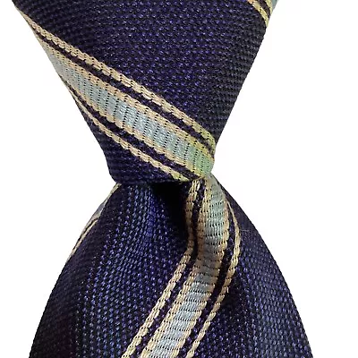 DOMENICO VACCA Mens SEVENFOLD Silk XL Necktie ITALY Luxury STRIPE Blue/Ivory EUC • $90.99