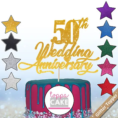 50th Wedding Anniversary Cake Topper Golden Anniversary Decoration Toppers • £4.49