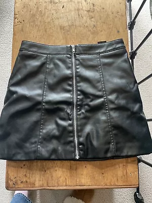 H&M Black Leather A Line Skirt Zip Size 12 • £1.99