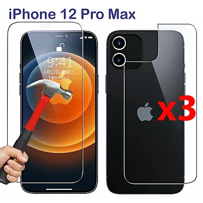 $15.99 • Buy X3 Tempered Glass Screen Protector For Apple IPhone 12 PRO MAX Front + Film Back
