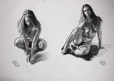 Original Female Charcoal On Paper Life Drawing Nude Girl Woman Artwork Realism • £40