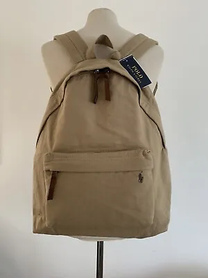 BNWT Polo Ralph Lauren Canvas Tan Backpack Bag Laptop School Rucksack RRP £110 • £60