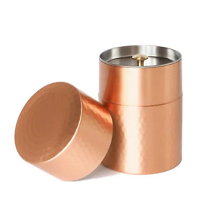 Japanese Airtight Metal Tea Canister 370ml Hammered Copper Storage Container • £43.79