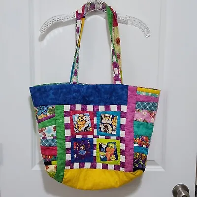 Quilted Patchwork Reusable Tote Bag Dance Cats Butterflies • $18