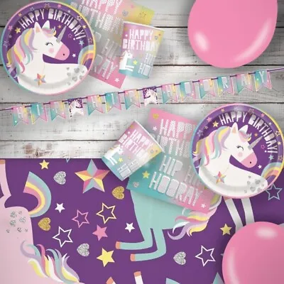 Rainbow Unicorn Birthday Party Decorations Tableware Balloons Banners • £1.29