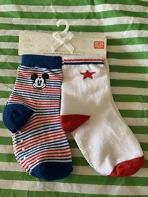 New Disney Baby Store Exclusive 12-24 Months Striped Mickey Mouse/star Socks • $14.95