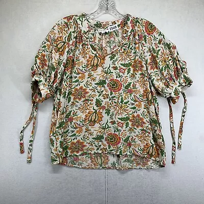 Nicole Miller Top Women's Floral Peasant Blouse 3/4 Sleeve Retro Boho V Neck • $11.99