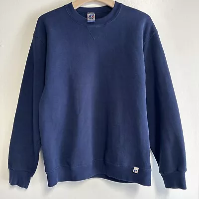 Vintage Russell Athletic Blank Sweatshirt Navy Crewneck Made In Mexico Adult M • $22