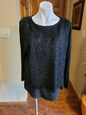 By Chico's  Black Fuzzy Metallic Long Sleeve  Top • $12.99