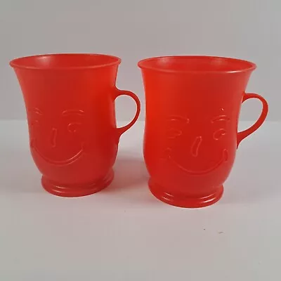 Vintage 1980s Mr. Kool-Aid Man Red Plastic Smiling Mug Cups Pair • $9.89