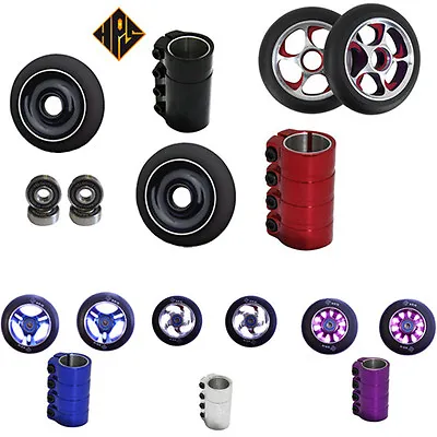 STUNT SCOOTER SET SCS COMPRESSION CLAMP 100mm METAL CORE WHEELS ABEC 9 BEARINGS • £39.99