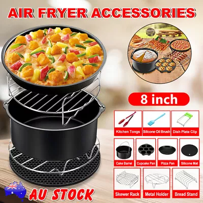 8 In Air Fryer Accessories Frying Cage Dish Baking Pan Rack Pizza Tray Pot AU • $23.33