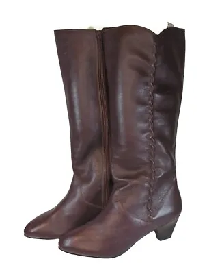 Vintage 80's Revelations Tall Maroon Boots Braided Campus Retro Boho Leather  • $48.88