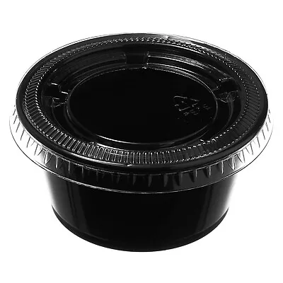 Leak Proof Black Plastic Condiment Souffle Portion Cups W/ Lids 4 Oz. • $83.95