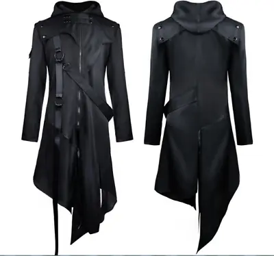 Men Medieval Jacket Hooded Long Coat Gothic Retro Cardigan Outwear Clothes Coat • $24.69