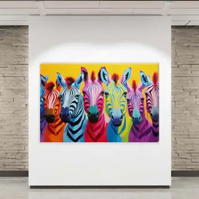 Colourful Zebras Paint Splash Wall Art Canvas • £31.04