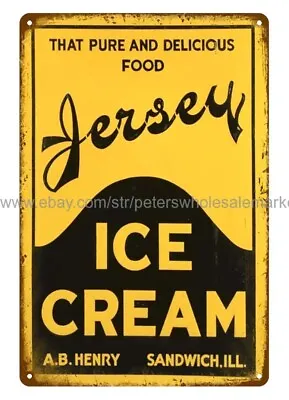 Reproduction Wall Art Living Room Jersey Ice Cream Metal Tin Sign • $18.93