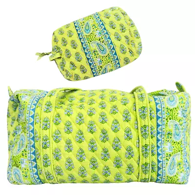 Vera Bradley Weekender Paisley Shoulder Duffle Bag Cosmetic Case Set Green Blue • $78