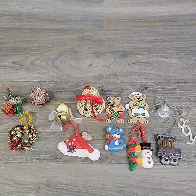 Vintage Christmas Ornament Lot Of 14 Mixed Handmade Homemade Snowman Bell Mouse • $16.96