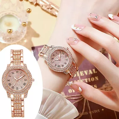 Women Electronic Watch Diamonds Watch Rose Gold Roman Pattern Luxury Quartz Watc • $13.26