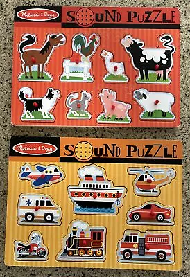 Melissa & Doug Sound Puzzles- 2 Vehicles And Farm Animals *ALL SOUNDS WORK* • $24
