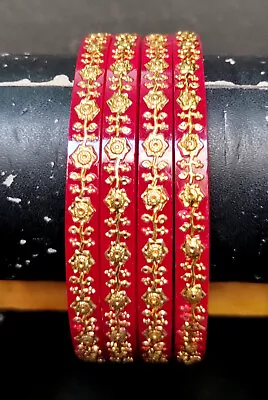Indian 22K Gold Plated 2.8  Front 4 Bangles Bracelet Bengali Pola Set JAr500 • $31.50