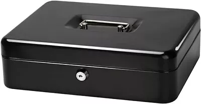 Large Cash Box With Key Lock - Durable Metal Cash Box With Money Tray (XL Black) • $32.18