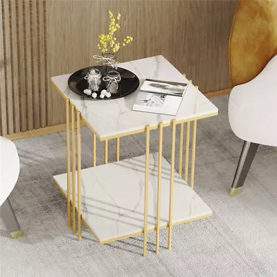 Modern Marble Coffee Table Side End Table Black Metal Gold Frame Bedside Tables • £59.91