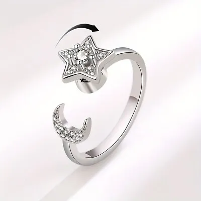 Anxiety Relief Rotating Ring Female Opening Decompression Ring Star Moon Gifts • $2.67