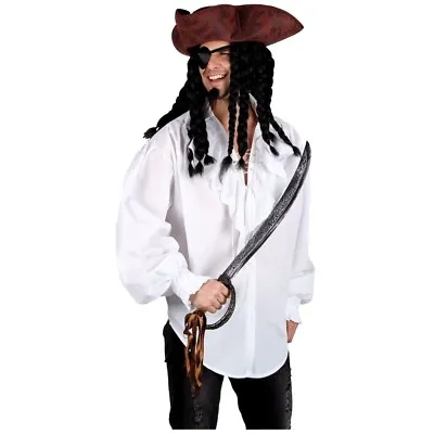 Adult CARIBBEAN PIRATE SHIRT Ruffle Front Buccaneer Mens Fancy Dress Costume • £14.45