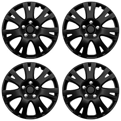 16  Set Of 4 Black Wheel Covers Snap On Full Hub Caps Fits R16 Tire & Steel Rim • $50.17