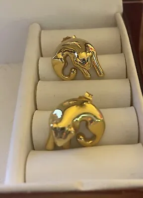 VINTAGE ITALIAN 14k  GOLD CAT PANTHER EARRINGS STUNNING   • $275