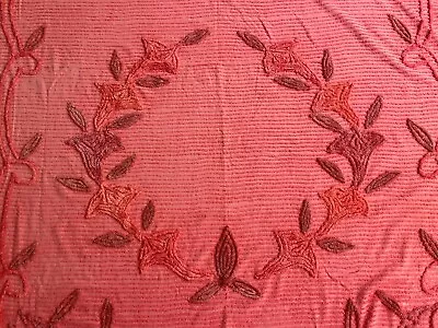 Vintage 1930s/40s Chenille Bedspread Laurel Wreath Thin & Lightweight Queen • $75