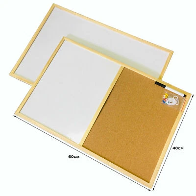 £10.44 • Buy Cork Pin Notice Board Combo Wooden Frame Office School Message Whiteboard Marker