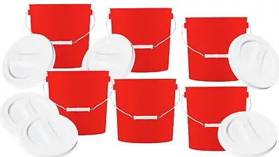 2 Gallon Red Food Grade BPA Free Buckets With Screw On Gasket Lids Pails(6 Pack) • $99.17