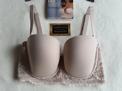 New M&s Dd+ Louisa Lace Strapless / 5 Ways To Wear Longline Bra 32e  - Almond  • £16.99