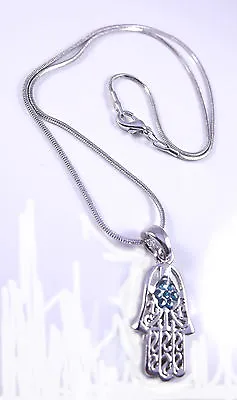 Hamsa Judaica Necklace Pendant Kabbalah Evil Eye Charm Hand Of Fatima Silver • £4.95