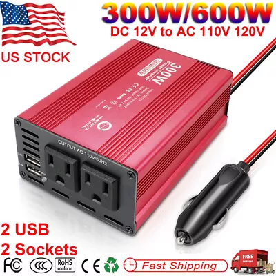 300W-600W Car Power Inverter Converter DC 12V To AC 110V 120V 2 USB 2 Outputs • $19.95